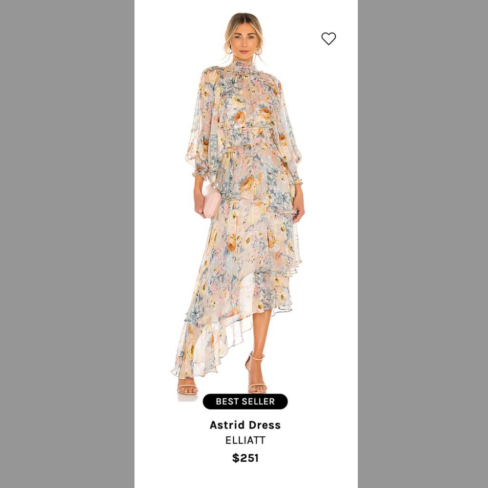 Elliatt Astrid Floral Chiffon High-Neck Dress in Ivory and Pastel Yellow